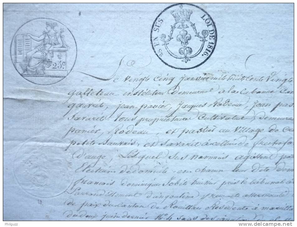 Document  Notarié Ancien -  1825 - Sur Papier Filigrané 3 Fleurs De Lys Et Timbré - Manuscripts