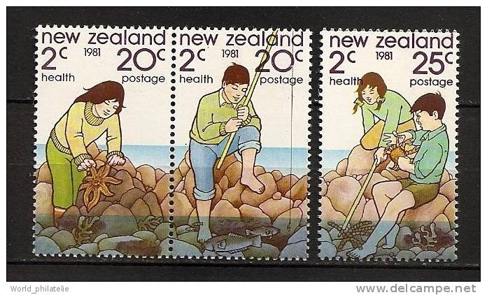 Nouvelle Zélande 1981 N° 798 / 800 ** Surtaxe, Santé, Etoile De Mer, Pecheur, Rocher, Crabe, Poissons, Canne à Pêche - Neufs