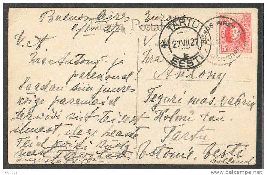 ARGENTINA  1927  BUENOS AIRES  TO  ESTONIA  , POSTCARD  JARDIN BOTANICO - Other & Unclassified