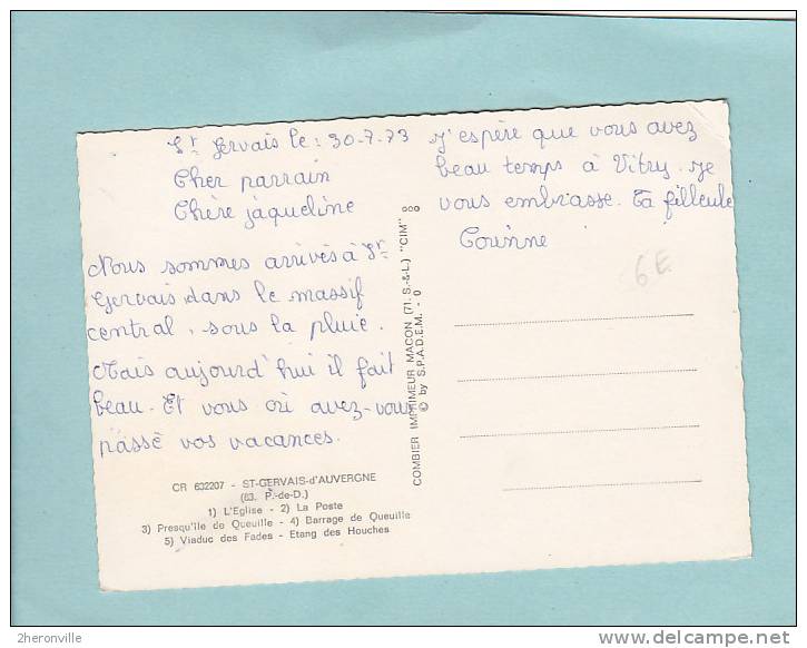 CPSM - 63  -  ST GERVAIS D'AUVERGNE - Multivues - église, Poste, Presqu'ile Queuille, Barrage, Viaduc Des FADES - Saint Gervais D'Auvergne