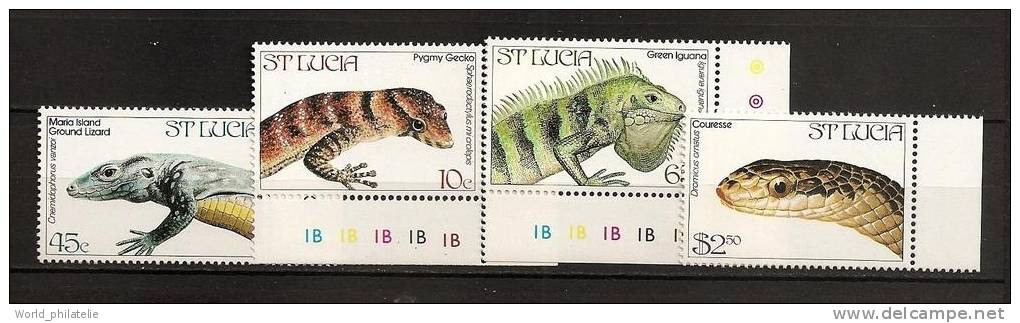 Sainte Lucie Lucia 1984 N° 652 / 5 ** Lézards, Serpents, Sphaerodactylus Microlepis, Cnemidophorus Vanzoi, Iguane - St.Lucia (1979-...)