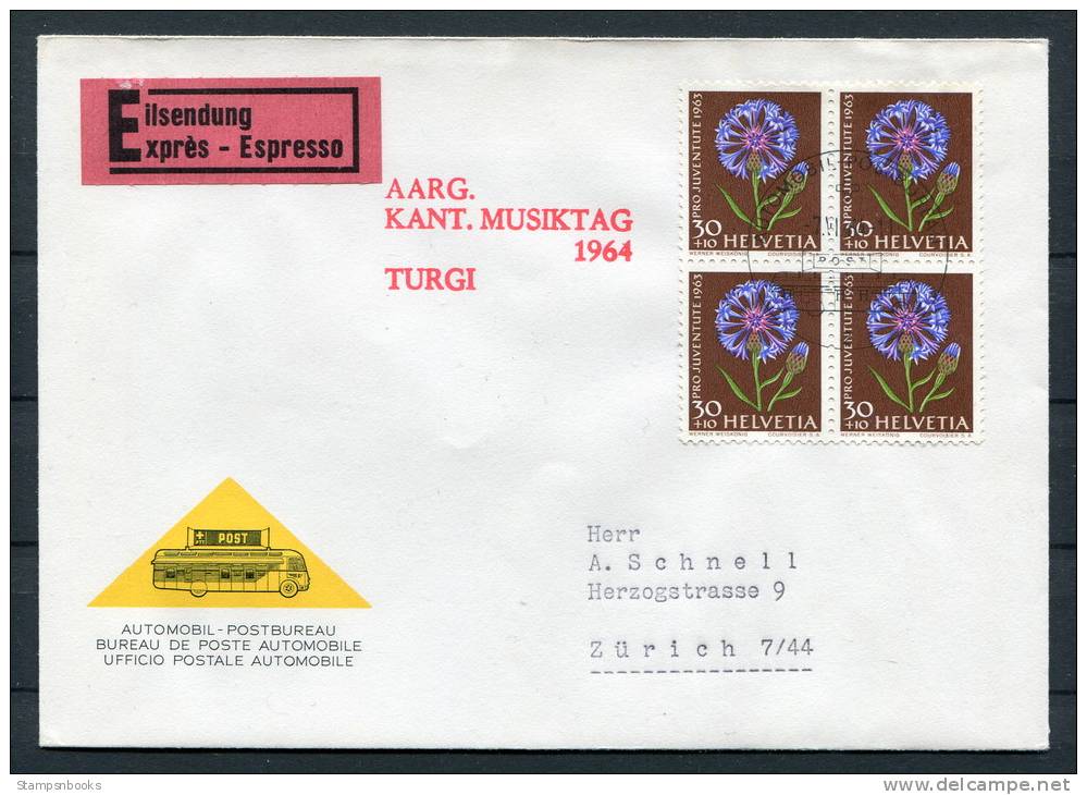 1964 Switzerland Aarg Kant Musiktag Music Mobile Post Office Express Cover - Music