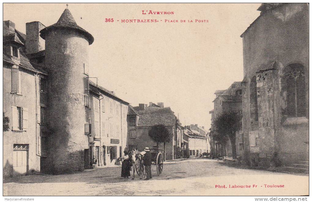 Dép. 12 - MONTBAZENS. - Place De La Poste. Animée. Attelage. Labouche Frères. N°365. - Montbazens