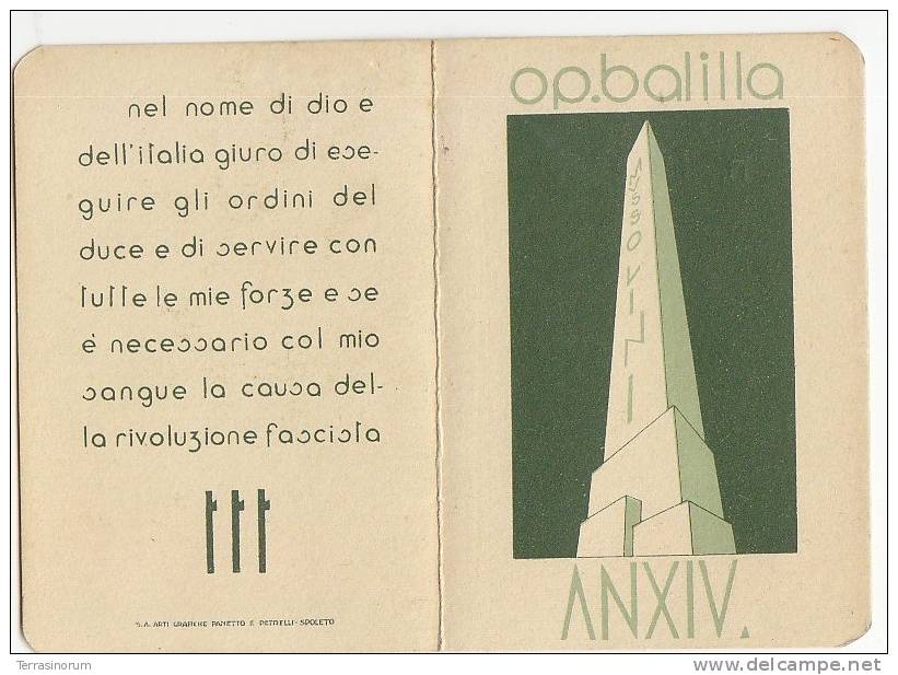 C-0780- Fascismo P.N.F. - O.N.B. Tessera Fascista Piccola Italiana Anno XIV - Other & Unclassified