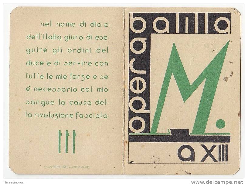 C-0781- Fascismo P.N.F. - O.N.B. Tessera Fascista Piccola Italiana Anno XIII - Altri & Non Classificati