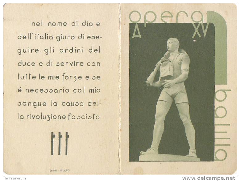 C-0782- Fascismo P.N.F. - O.N.B. Tessera Fascista Piccola Italiana Anno XV - Altri & Non Classificati