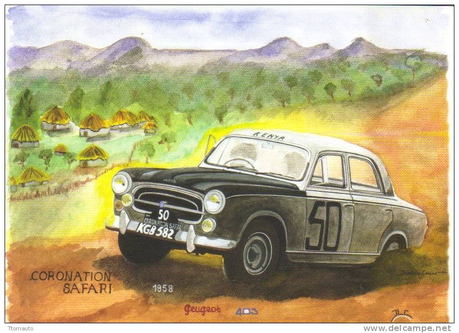 Peugeot 403 - Coronation Safari Rallye - 1958    -  Artist Jean Louis Coulon - Autres & Non Classés