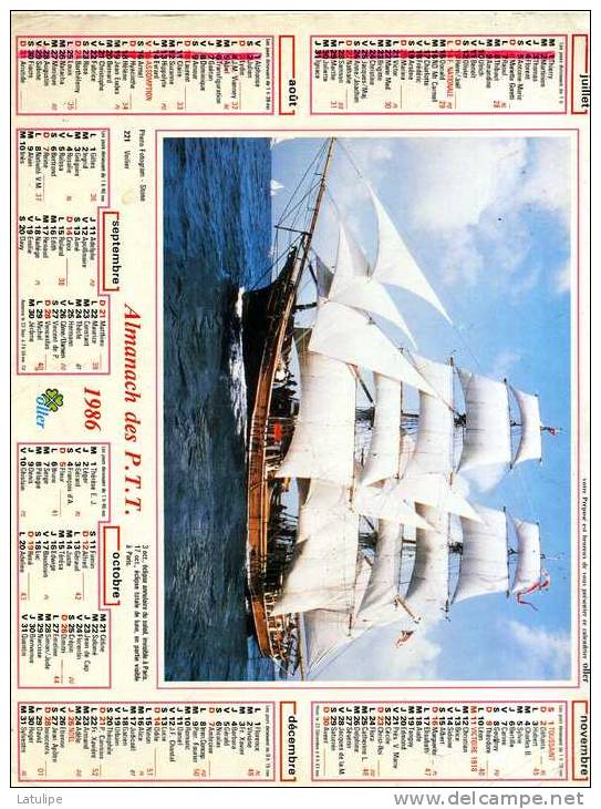 Calendrier  G-F  Des  Postes De   1986 (manque Pages Interieur) - Groot Formaat: 1981-90