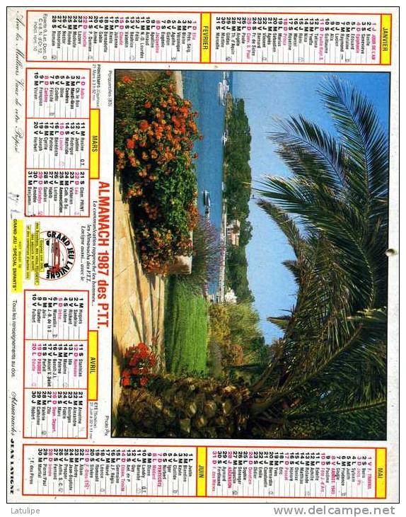 Calendrier  G-F  Des  Postes De Savoie  73 De 1987 - Tamaño Grande : 1981-90