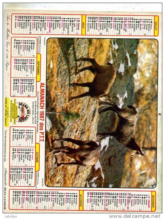 Calendrier  G-F  Des  Postes De Pyrenées-Atlantique  64  De 1987 - Tamaño Grande : 1981-90