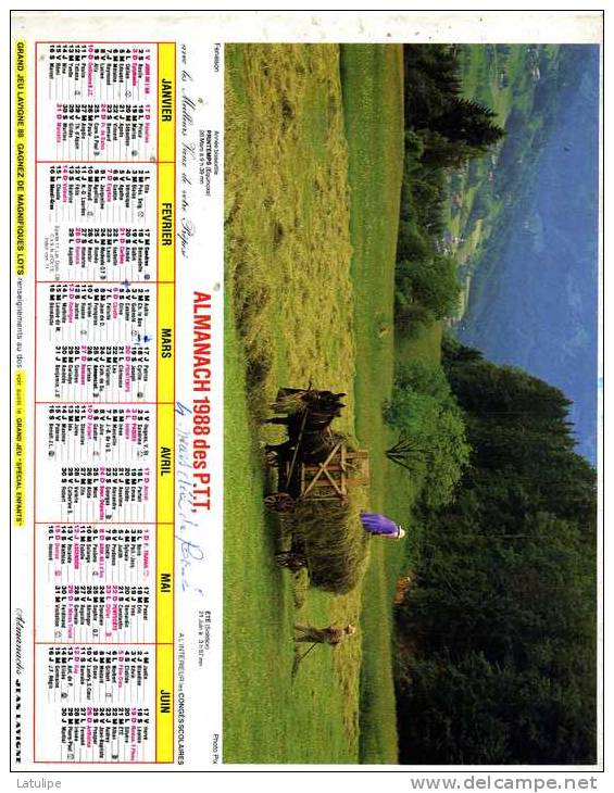 Calendrier  G-F  Des  Postes De Pyrenées-Atlantique  64  De 1988 - Grand Format : 1981-90