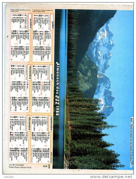Calendrier  G-F  De Savoie  73 De 1988 - Grand Format : 1981-90