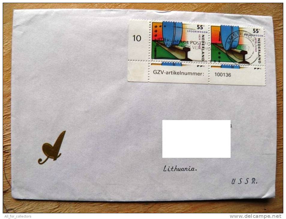Cover Sent From Netherlands To Lithuania On 1990, Spoorwegen Train - Briefe U. Dokumente