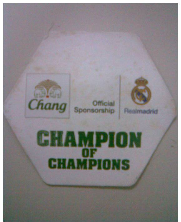 THAILAND - CHANG BEER - EXPORT - HEXAGONAL Beer Mat / Coaster - OFFICIAL SPONSORS Of REAL MADRID - CHAMPION OF CHAMPIONS - Bierdeckel