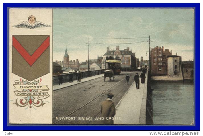 NEWPORT BRIDGE AND CASTEL. Arms Of Newport City. - Animation. - Tram. - Coupling With A Horse.  (C.P.A.) - Monmouthshire