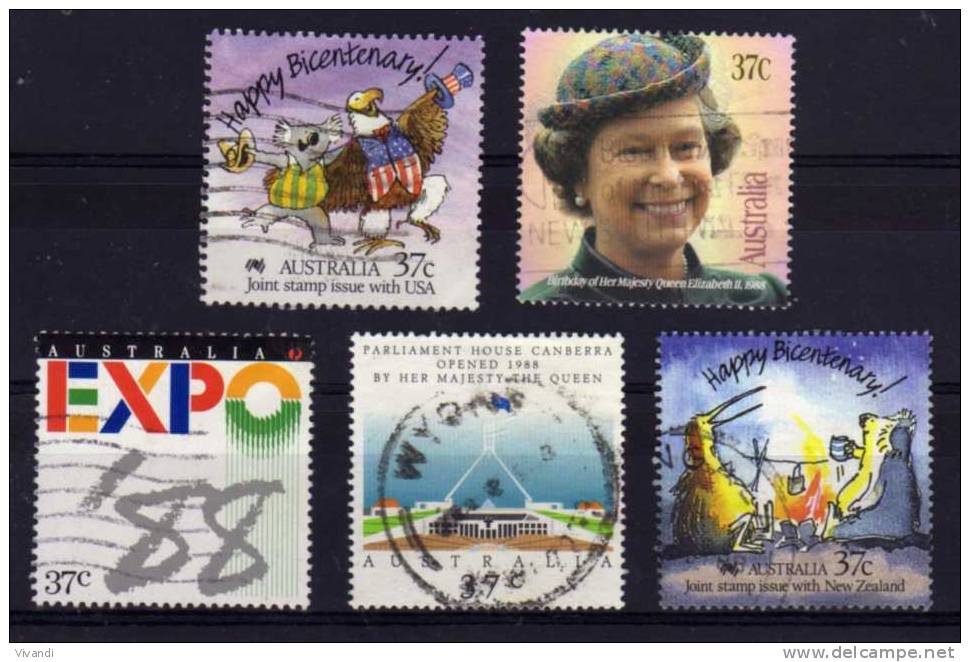 Australia - 1988 - 5 Single Stamp Issues - Used - Oblitérés