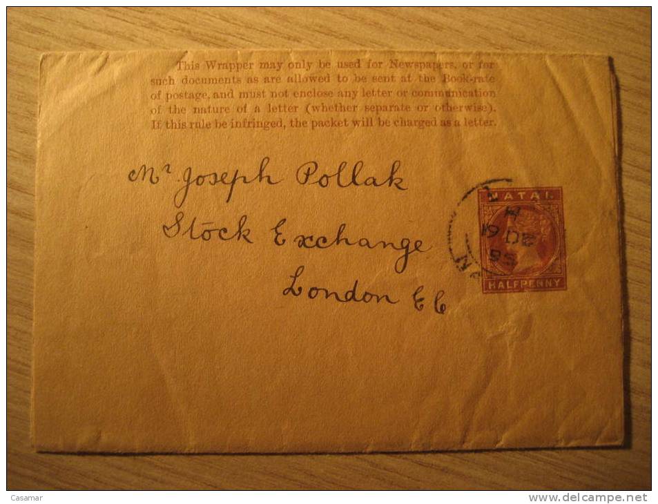 NATAL 1895 Wrapper To London England GB UK Newspapers Newspaper Document South Africa Afrique Du Sud - Natal (1857-1909)