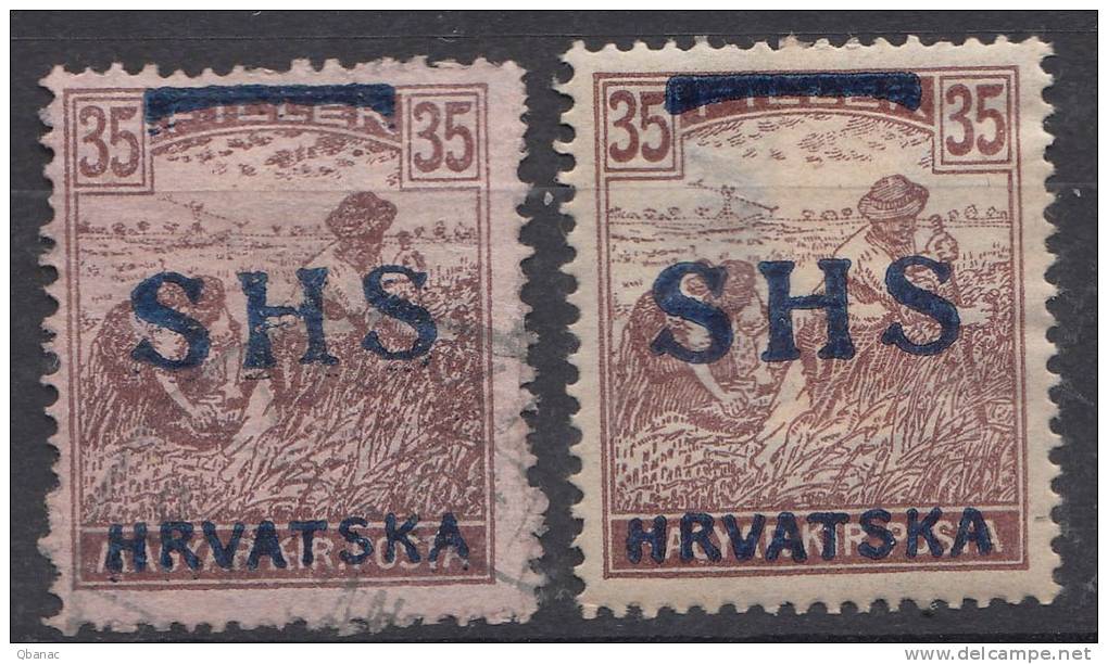 Yugoslavia, Kingdom SHS, Issues For Croatia 1918 Mi#74, Error - Normal And Coloured Paper, Mint Hinged And Used - Gebruikt