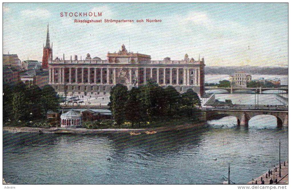 STOCKHOLM (Schweden), Riksdagshuset Strömparterren Och Norrbro, Gelaufen Um 1930 - Schweden