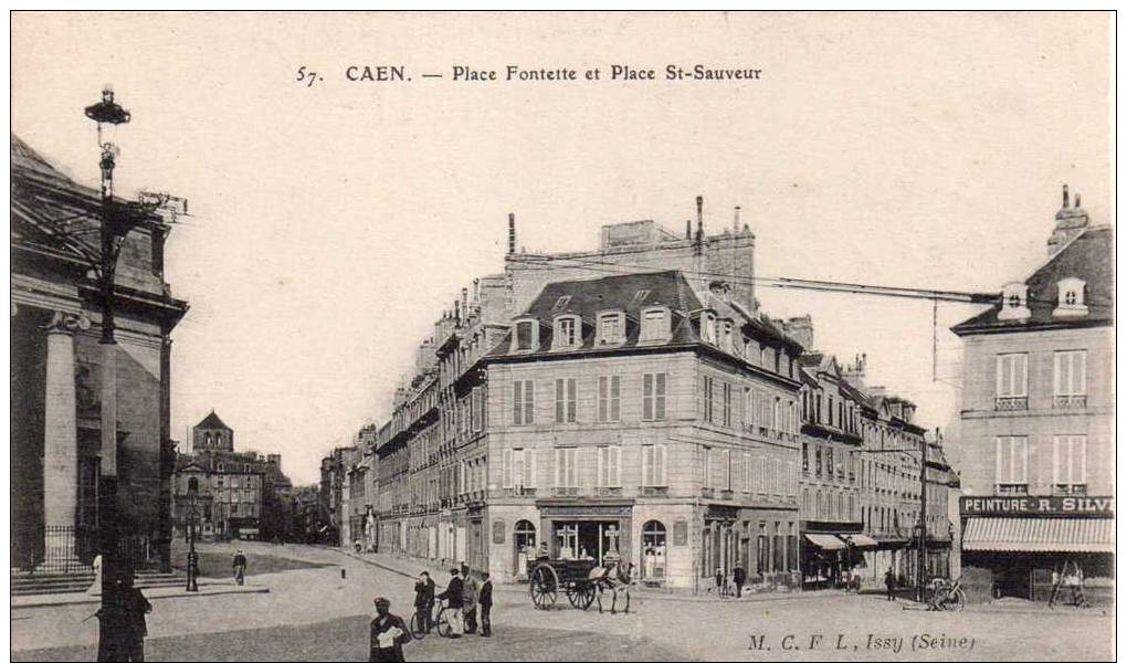 Cpa 14 Caen , Place Fontette Et Place Saint Sauveur,debut Rue Ecuyere - Caen