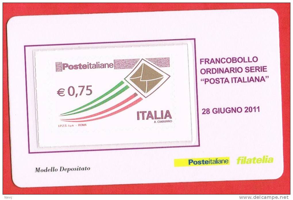 Italia  Tessera  Filatelica €. 0,75 -28.6.11-  "Posta Italiana" - Philatelic Cards