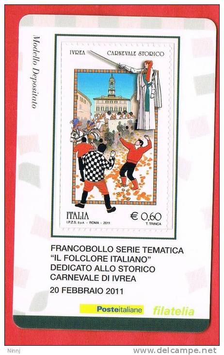 Italia  Tessera  Filatelica €. 0,60 -20.2.11-  "storico Carnevale D´Ivrea" - Philatelistische Karten