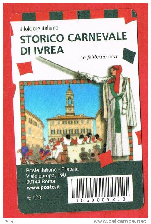 Italia  Tessera  Filatelica €. 0,60 -20.2.11-  "storico Carnevale D´Ivrea" - Philatelistische Karten