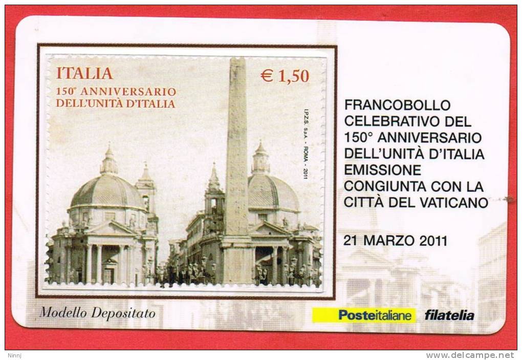 Italia  Tessera  Filatelica €. 1,50 -21.3.11-  150° Annivers. Dell´Unità D´Italia - Philatelic Cards