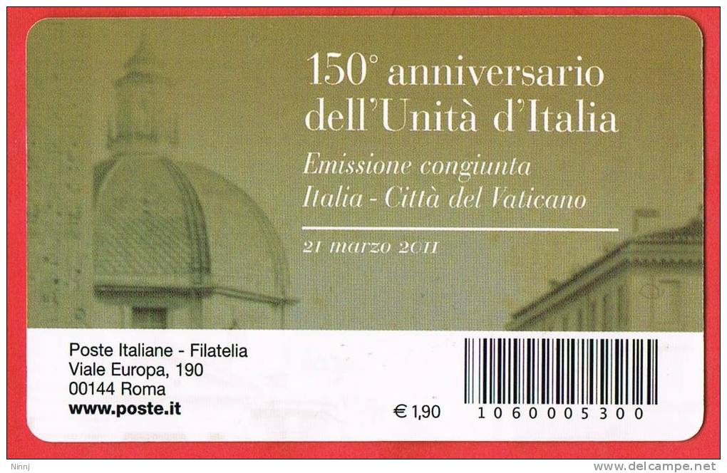 Italia  Tessera  Filatelica €. 1,50 -21.3.11-  150° Annivers. Dell´Unità D´Italia - Cartes Philatéliques