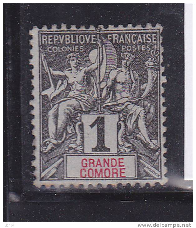 GRANDE COMORE N° 1C NOIR S  AZURE TYPE ALLÉGORIQUE NEUF AVEC CHARNIERE - Altri & Non Classificati