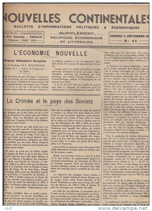 Nouvelles Continentales 6 Déc 1941 Et Supp Eco Politiq Lit Résistance Collaboration Vichy WWII 39-45 1939-1945 Ww2 2.wk - 1939-45