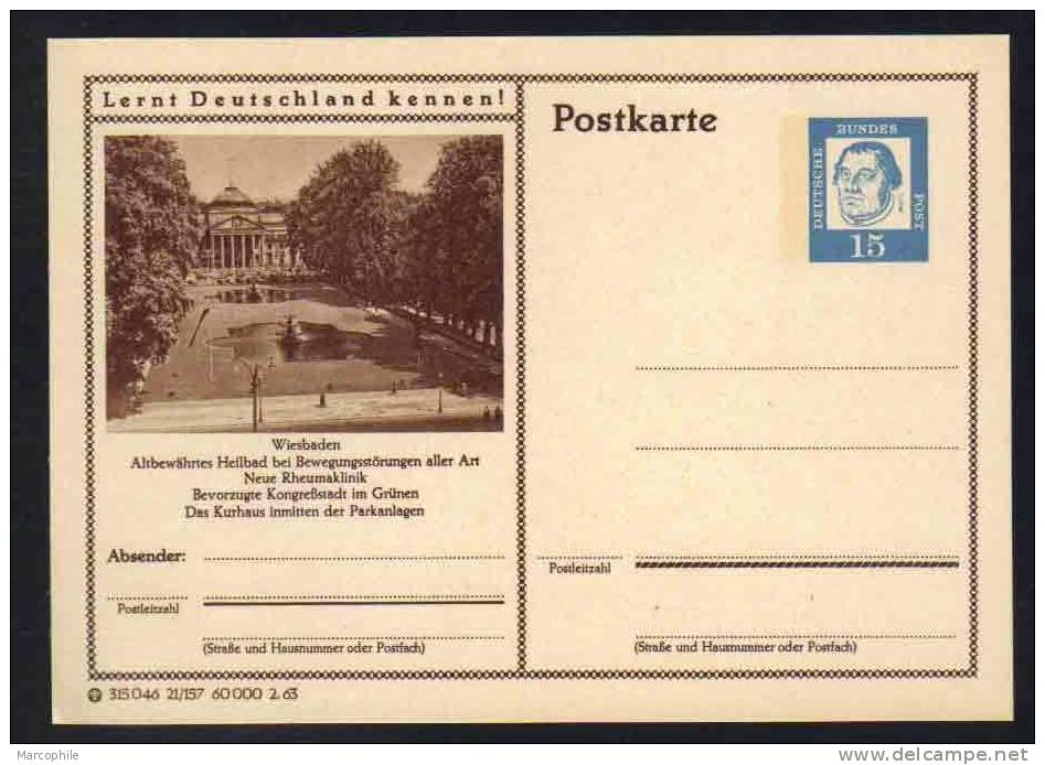 WIESBADEN - KURHAUS - ALLEMAGNE - RFA - BRD / 1963 ENTIER POSTAL ILLUSTRE # 21/157 (ref E94) - Postales - Nuevos