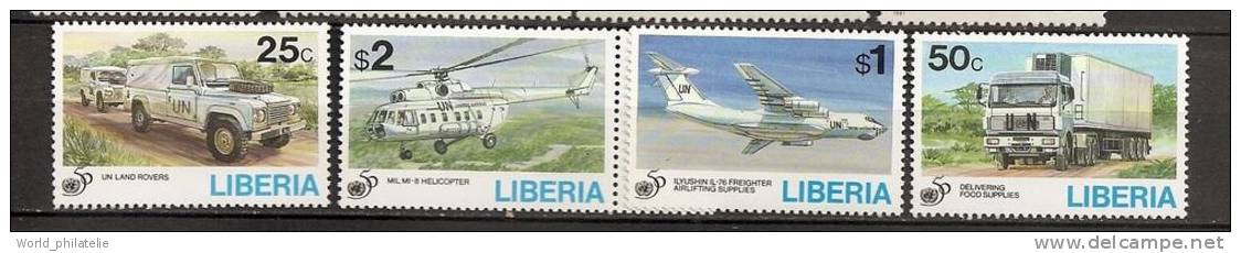 Liberia 1995 N° 1295 / 8 ** Nations Unies, Land Rover, Camion De Ravitaillement, Avion Ilyushin, Cargo, Hélicoptère, MIL - Liberia