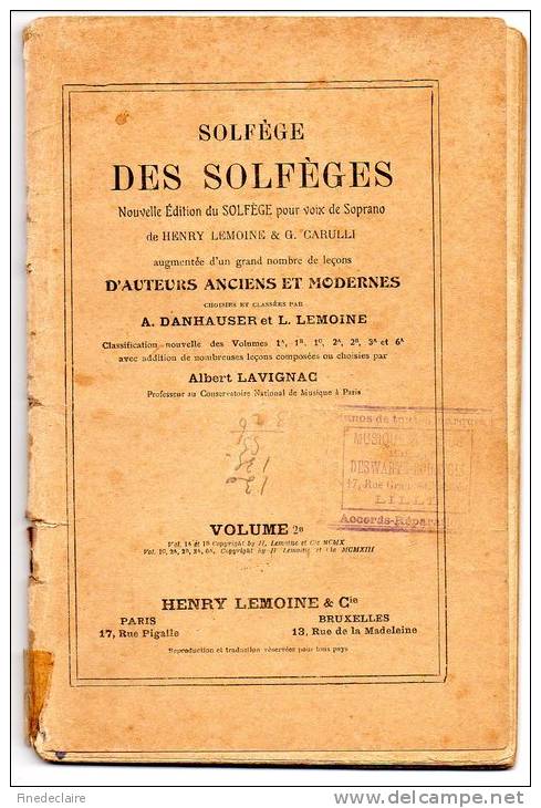 Solfège Des Solfèges - Nouvelle édition Pout Voix Soprano De Henry Lemoine Et G. Carulli - Volume 2b - 1913 - Musique