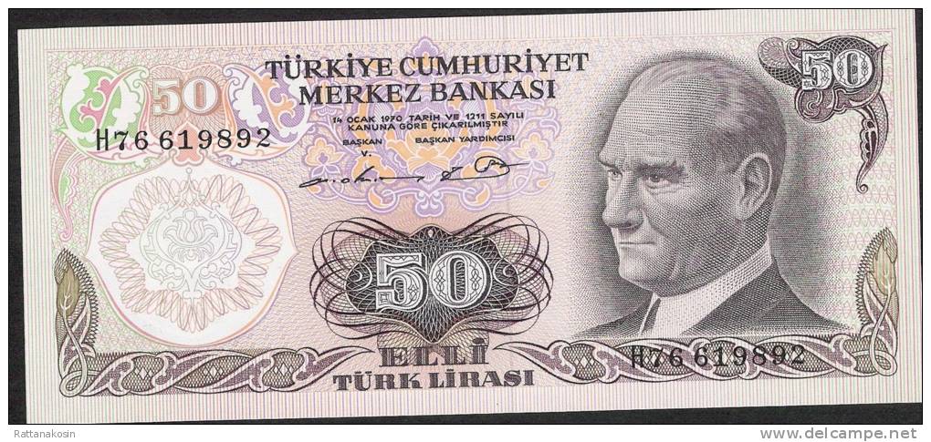 TURQUIE TURKEY P188   50 LIRA    1976    Prefix H   UNC. - Turkey