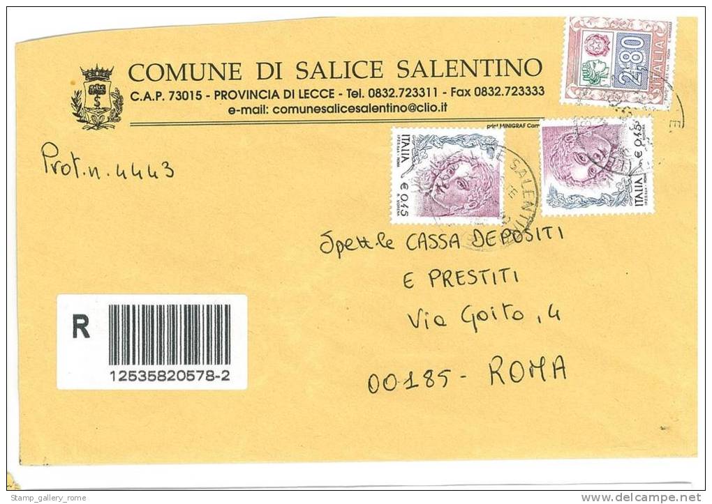 SALICE SALENTINO  73015  PROV. LECCE - ANNO 2005 - R  - STORIA POSTALE DEI COMUNI D´ITALIA - POSTAL HISTORY - Macchine Per Obliterare (EMA)