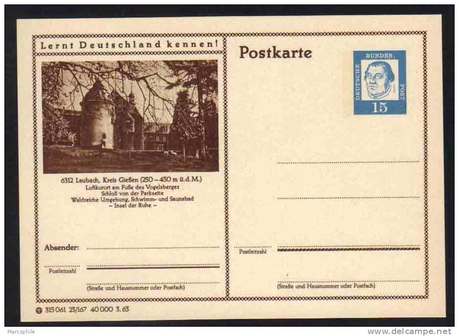 LAUBACH - GIESSEN - ALLEMAGNE - RFA - BRD / 1963 ENTIER POSTAL ILLUSTRE # 23/167 (ref E104) - Postcards - Mint