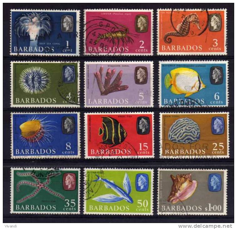 Barbados - 1966/67 - Marine Life (Watermark Sideways, Part Set) - Used - Barbados (...-1966)