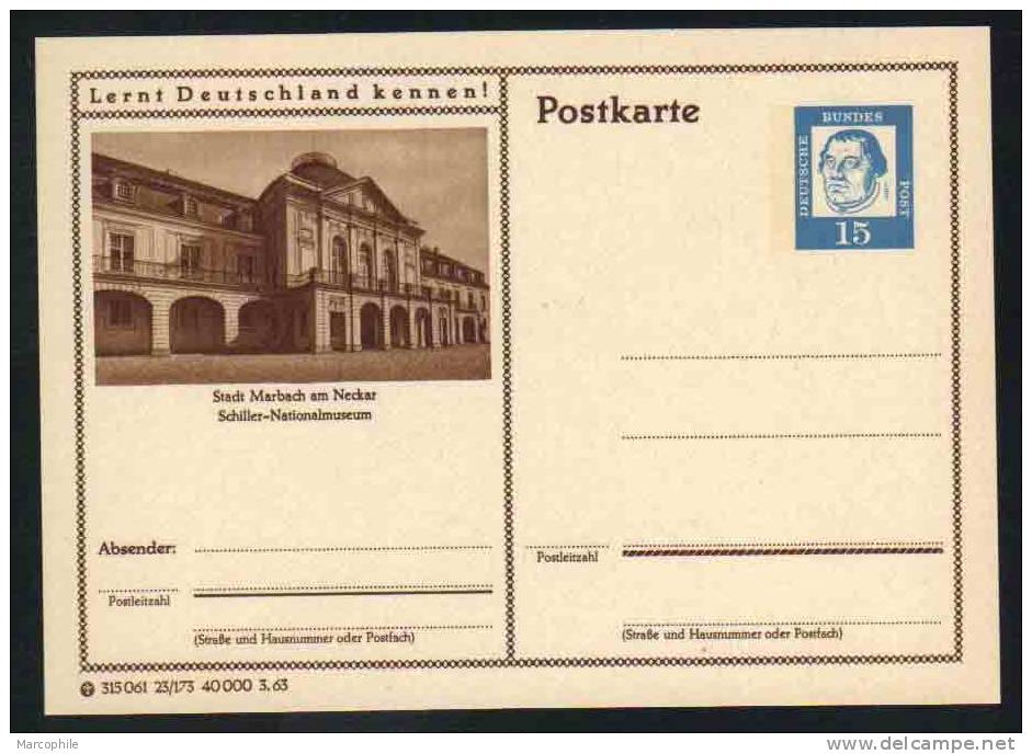 MARBACH AM NECKAR - ALLEMAGNE - RFA - BRD / 1963 ENTIER POSTAL ILLUSTRE # 23/173 (ref E110) - Postcards - Mint