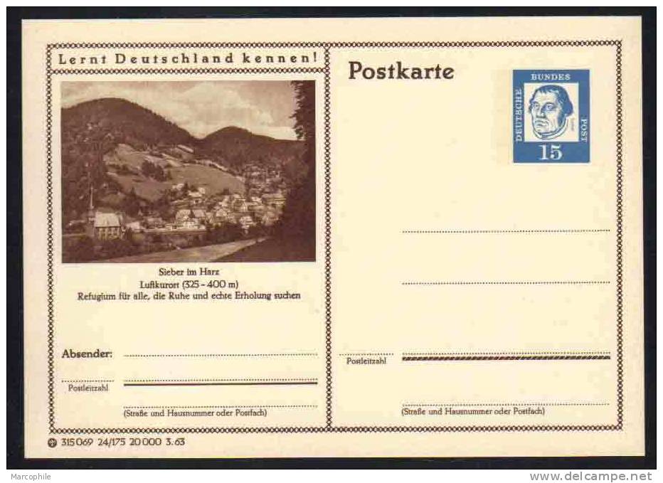 SIEBER IM HARZ - ALLEMAGNE - RFA - BRD / 1963 ENTIER POSTAL ILLUSTRE # 24/175 (ref E112) - Postkaarten - Ongebruikt