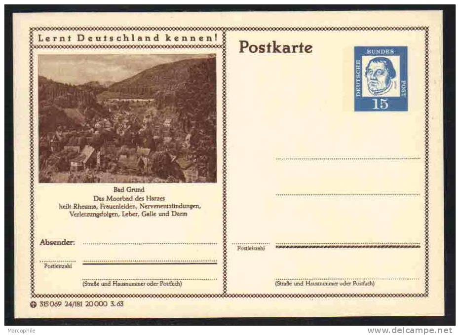 BAD GRUND - HARZ -  ALLEMAGNE - RFA - BRD / 1963 ENTIER POSTAL ILLUSTRE # 24/181 (ref E118) - Postkarten - Ungebraucht