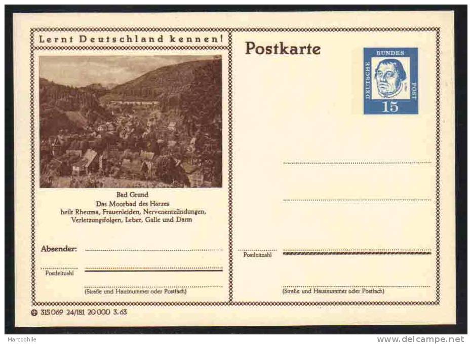 BAD GRUND - HARZ -  ALLEMAGNE - RFA - BRD / 1963 ENTIER POSTAL ILLUSTRE # 24/181 (ref E118) - Cartoline - Nuovi