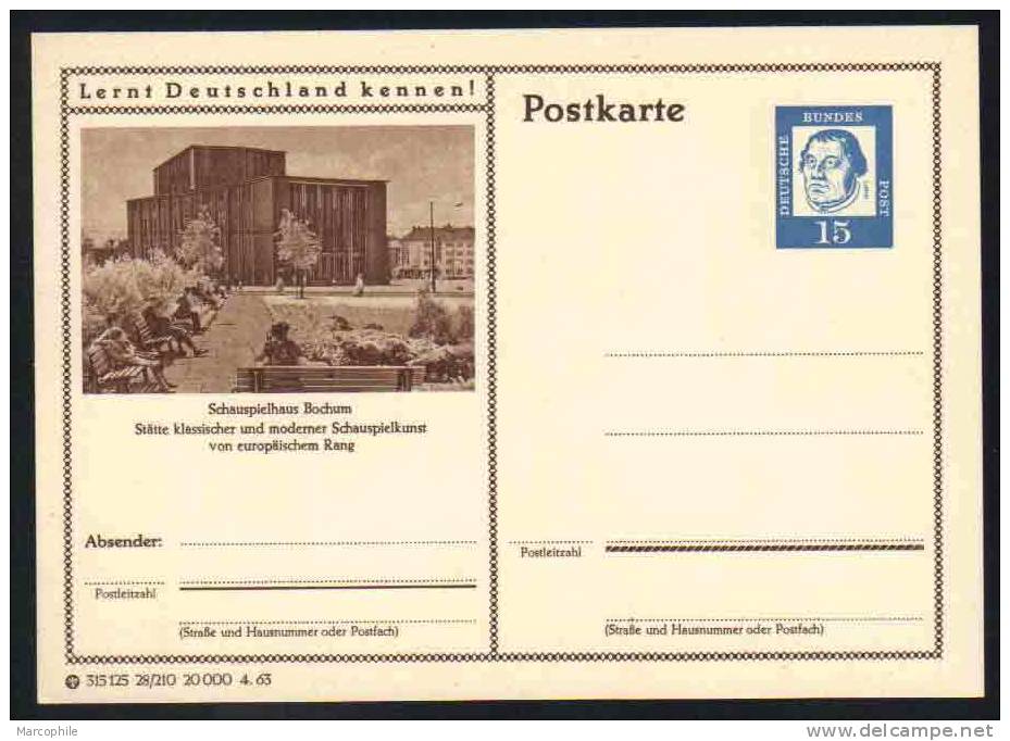 BOCHUM - SCHAUSPIELHAUS -  ALLEMAGNE - RFA - BRD / 1963 ENTIER POSTAL ILLUSTRE # 28/210 (ref E123) - Postkarten - Ungebraucht