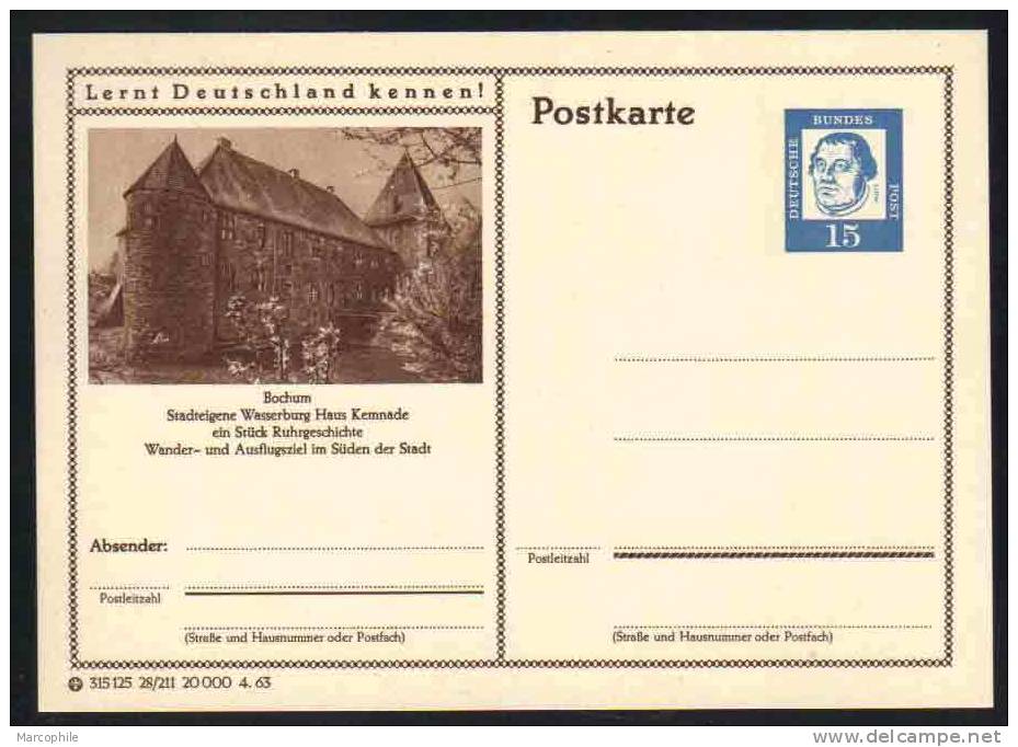 BOCHUM - WASSERBURG  -  ALLEMAGNE - RFA - BRD / 1963 ENTIER POSTAL ILLUSTRE # 28/211 (ref E124) - Cartes Postales - Neuves