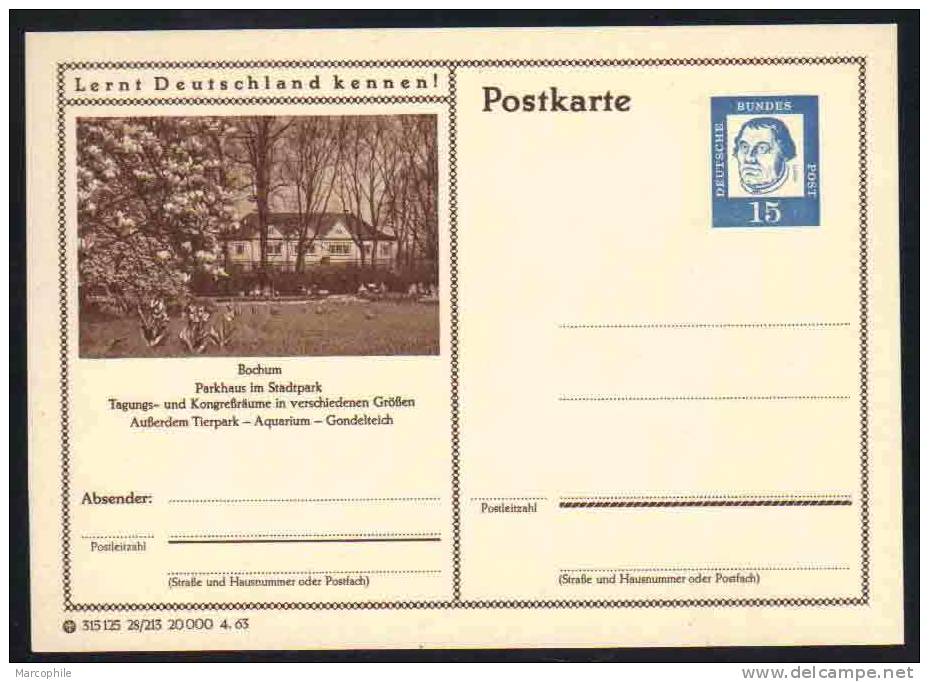 BOCHUM - TIERPARK - AQUARIUM -  ZOO -  ALLEMAGNE - RFA - BRD / 1963 ENTIER POSTAL ILLUSTRE # 28/213 (ref E126) - Postkarten - Ungebraucht