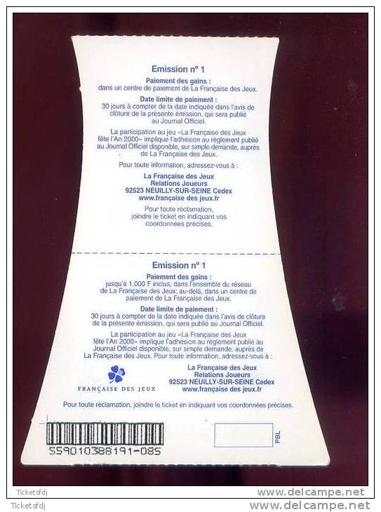 FRANCAISE DES JEUX - AN 2000 - 55901 - Code Barres à Gauche - Trait Rouge - Billets De Loterie