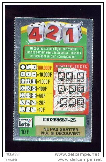 FRANCAISE DES JEUX - 421 - 03028 Fond Blanc - Ticket Gagnant 10 F - Billets De Loterie