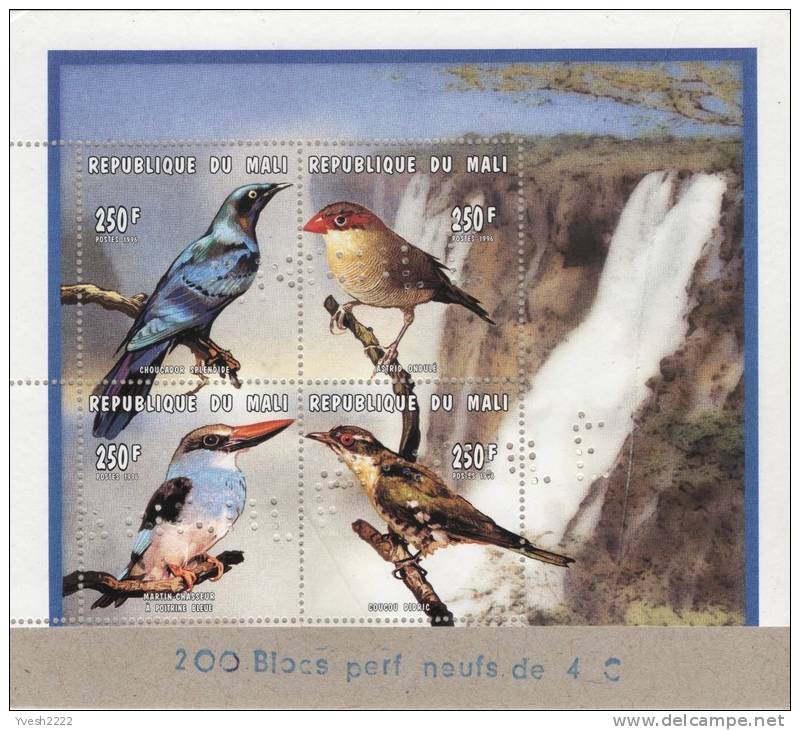 Mali 1996 Y&T 836/9. Oiseaux. Bloc Dentelé Perforé "annulé" Collé Sur Carton Par L´imprimeur Suisse Impressor. - Cuckoos & Turacos