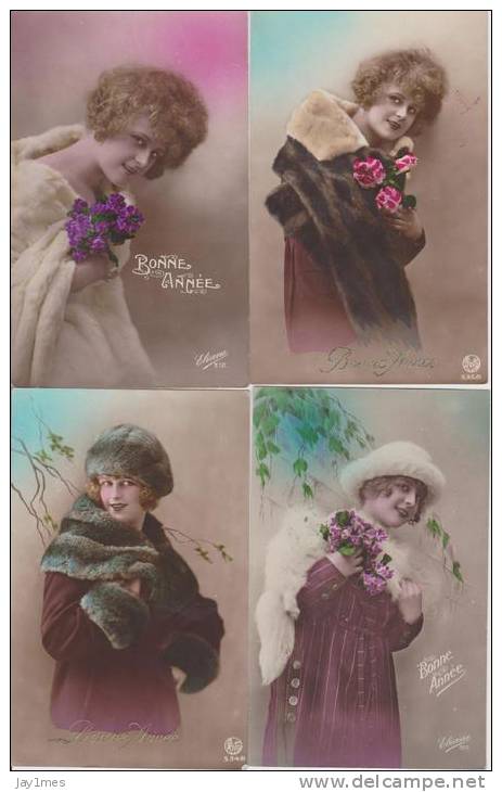 Lot 24cpa-fantaisie--vintage- Postcard--femme-woman-fra U-fourure-vison-fru-pelzf Utter - 5 - 99 Postkaarten