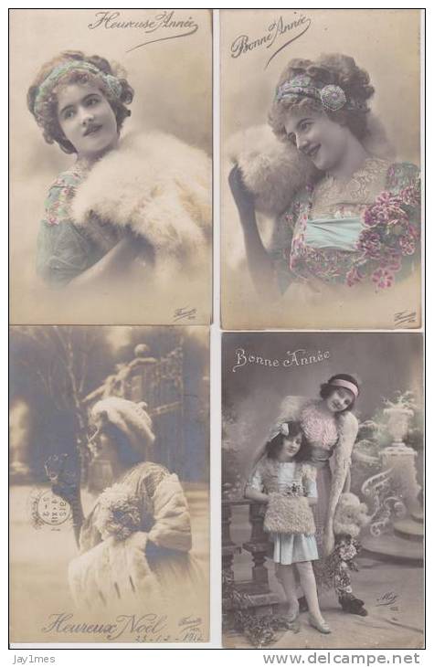 Lot 24cpa-fantaisie--vintage- Postcard--femme-woman-fra U-fourure-vison-fru-pelzf Utter - 5 - 99 Postkaarten